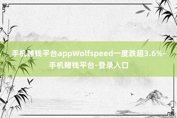 手机赌钱平台appWolfspeed一度跌超3.6%-手机赌钱平台-登录入口